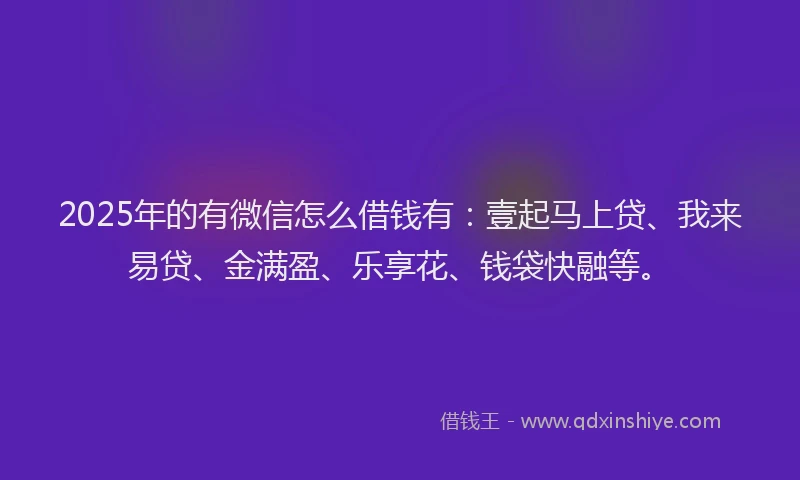 2025年的有微信怎么借钱有：壹起马上贷、我来易贷、金满盈、乐享花、钱袋快融等。