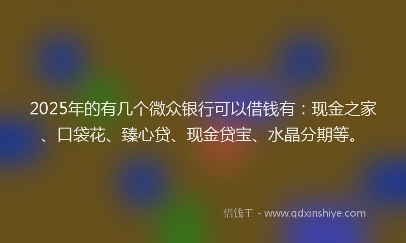 2025年的有几个微众银行可以借钱有：现金之家、口袋花、臻心贷、现金贷宝、水晶分期等。
