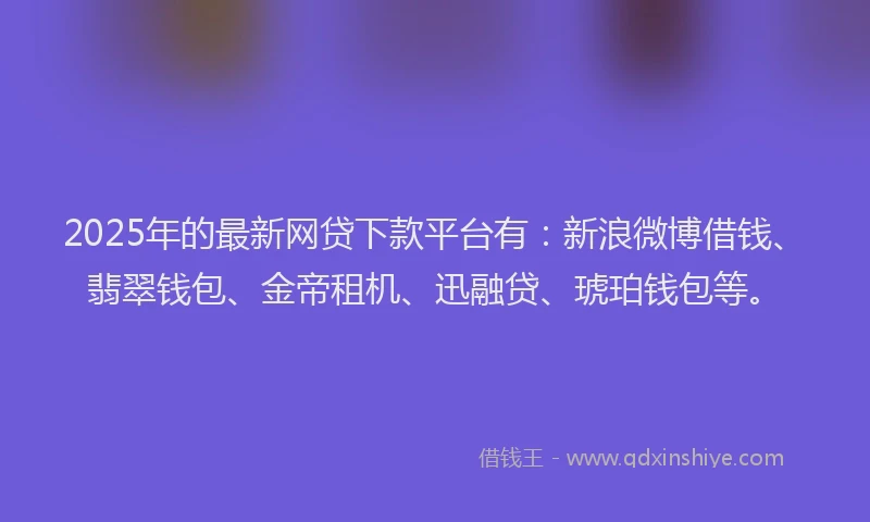 2025年的最新网贷下款平台有：新浪微博借钱、翡翠钱包、金帝租机、迅融贷、琥珀钱包等。
