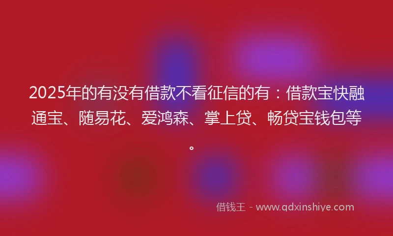 2025年的有没有借款不看征信的有：借款宝快融通宝、随易花、爱鸿森、掌上贷、畅贷宝钱包等。