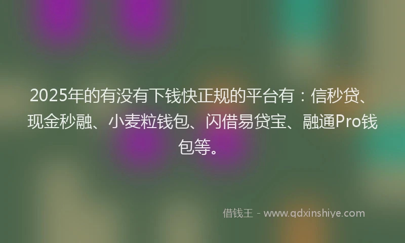 2025年的有没有下钱快正规的平台有：信秒贷、现金秒融、小麦粒钱包、闪借易贷宝、融通Pro钱包等。