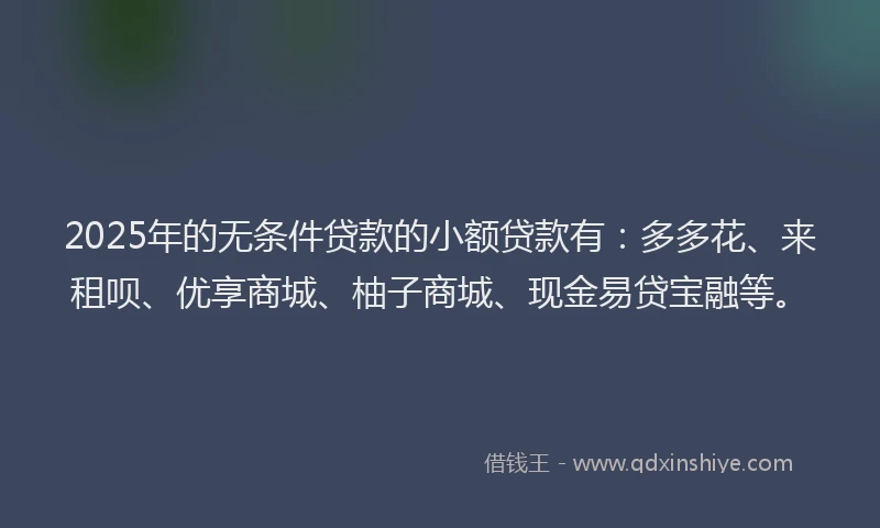 2025年的无条件贷款的小额贷款有：多多花、来租呗、优享商城、柚子商城、现金易贷宝融等。