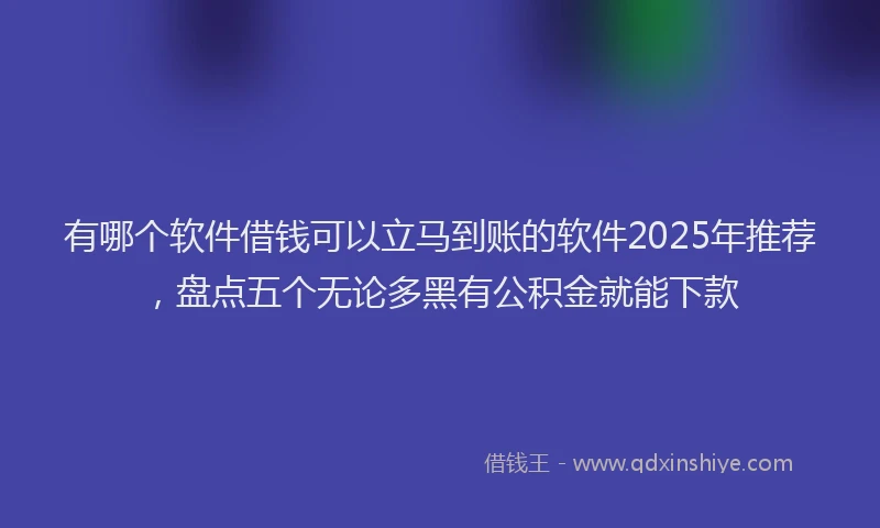 有哪个软件借钱可以立马到账的软件2025年推荐，盘点五个无论多黑有公积金就能下款