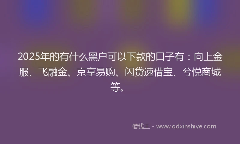 2025年的有什么黑户可以下款的口子有：向上金服、飞融金、京享易购、闪贷速借宝、兮悦商城等。