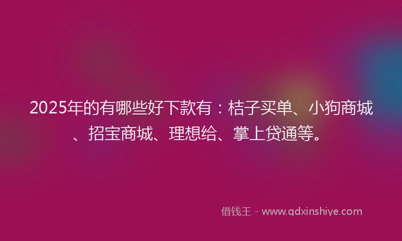 2025年的有哪些好下款有：桔子买单、小狗商城、招宝商城、理想给、掌上贷通等。