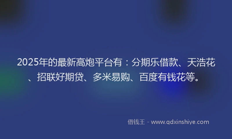 2025年的最新高炮平台有：分期乐借款、天浩花、招联好期贷、多米易购、百度有钱花等。