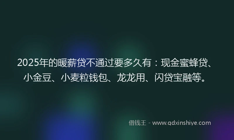 2025年的暖薪贷不通过要多久有：现金蜜蜂贷、小金豆、小麦粒钱包、龙龙用、闪贷宝融等。