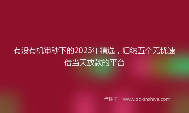 有没有机审秒下的2025年精选，归纳五个无忧速借当天放款的平台