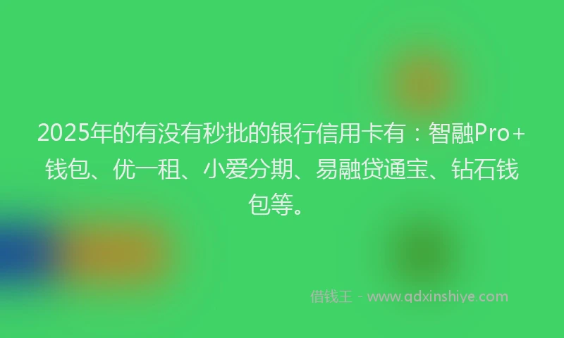 2025年的有没有秒批的银行信用卡有：智融Pro+钱包、优一租、小爱分期、易融贷通宝、钻石钱包等。