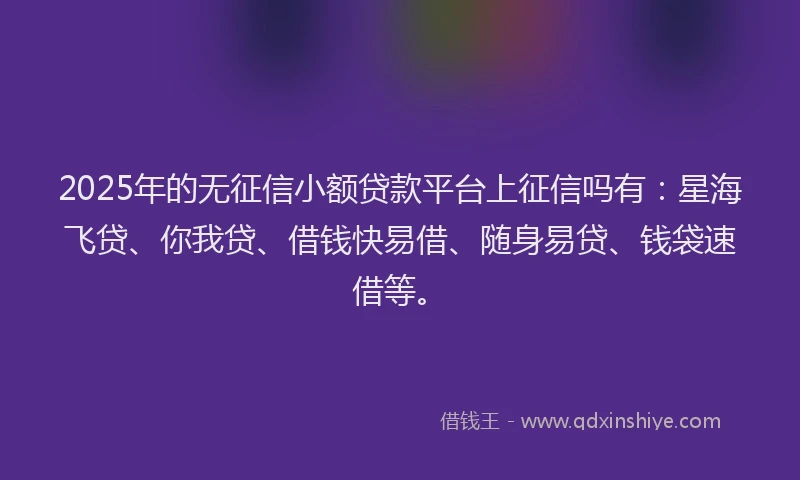 2025年的无征信小额贷款平台上征信吗有：星海飞贷、你我贷、借钱快易借、随身易贷、钱袋速借等。