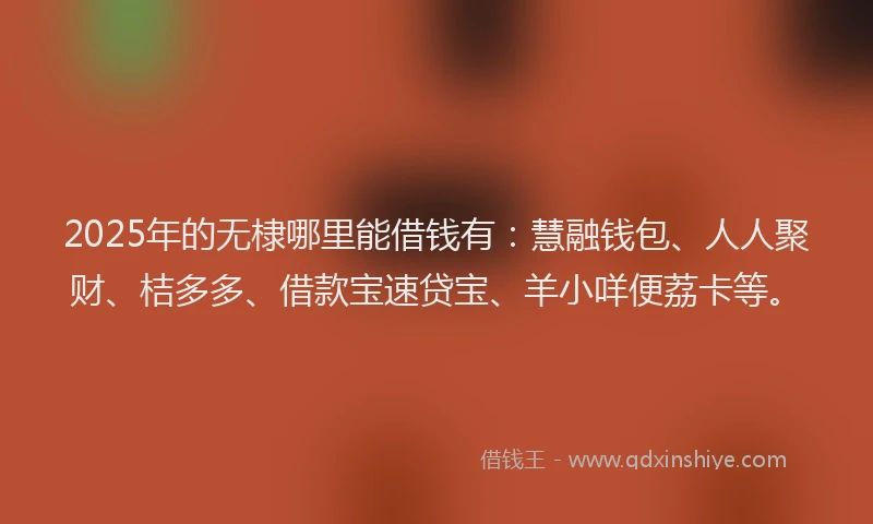 2025年的无棣哪里能借钱有：慧融钱包、人人聚财、桔多多、借款宝速贷宝、羊小咩便荔卡等。
