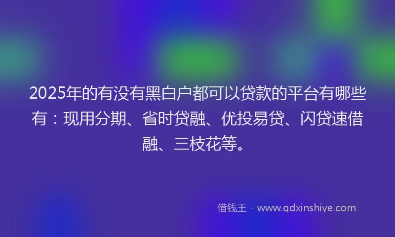 2025年的有没有黑白户都可以贷款的平台有哪些有：现用分期、省时贷融、优投易贷、闪贷速借融、三枝花等。