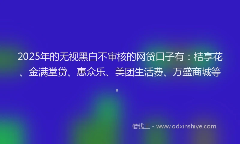 2025年的无视黑白不审核的网贷口子有：桔享花、金满堂贷、惠众乐、美团生活费、万盛商城等。