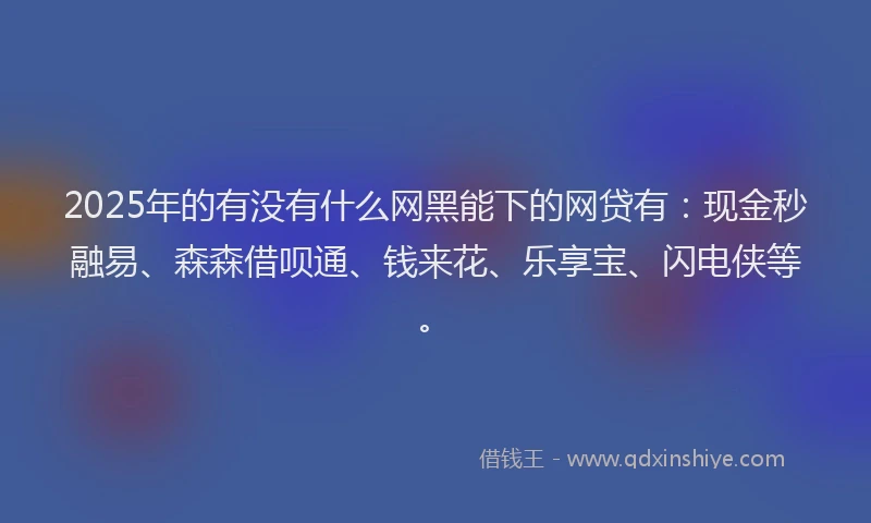 2025年的有没有什么网黑能下的网贷有：现金秒融易、森森借呗通、钱来花、乐享宝、闪电侠等。