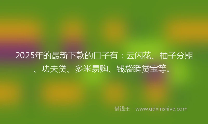 2025年的最新下款的口子有：云闪花、柚子分期、功夫贷、多米易购、钱袋瞬贷宝等。