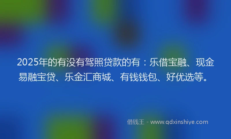 2025年的有没有驾照贷款的有：乐借宝融、现金易融宝贷、乐金汇商城、有钱钱包、好优选等。
