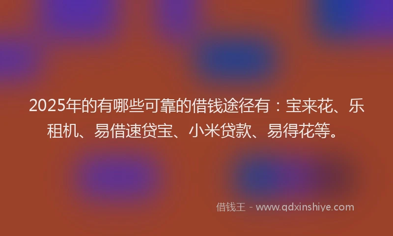 2025年的有哪些可靠的借钱途径有：宝来花、乐租机、易借速贷宝、小米贷款、易得花等。