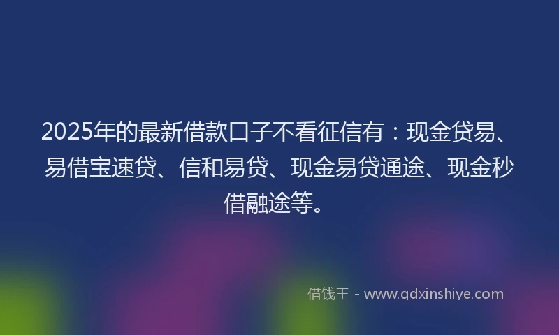 2025年的最新借款口子不看征信有：现金贷易、易借宝速贷、信和易贷、现金易贷通途、现金秒借融途等。
