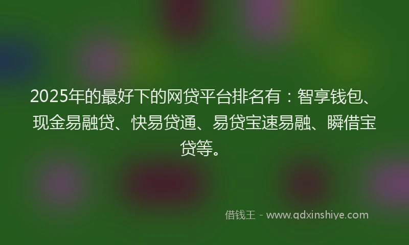 2025年的最好下的网贷平台排名有：智享钱包、现金易融贷、快易贷通、易贷宝速易融、瞬借宝贷等。