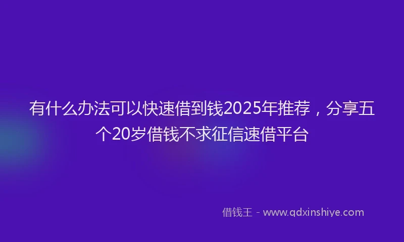 有什么办法可以快速借到钱2025年推荐，分享五个20岁借钱不求征信速借平台
