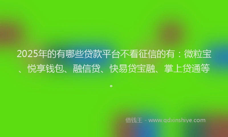 2025年的有哪些贷款平台不看征信的有：微粒宝、悦享钱包、融信贷、快易贷宝融、掌上贷通等。