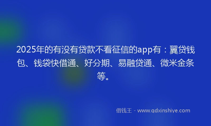 2025年的有没有贷款不看征信的app有：翼贷钱包、钱袋快借通、好分期、易融贷通、微米金条等。