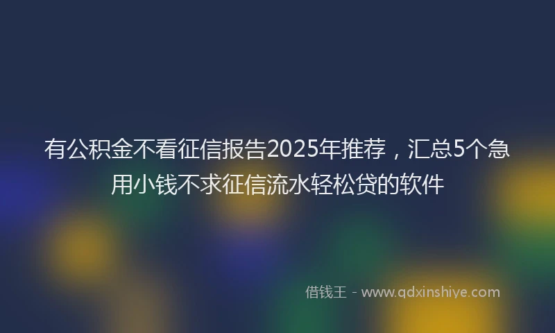 有公积金不看征信报告2025年推荐，汇总5个急用小钱不求征信流水轻松贷的软件