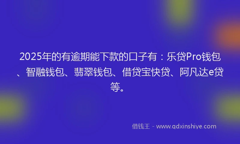 2025年的有逾期能下款的口子有：乐贷Pro钱包、智融钱包、翡翠钱包、借贷宝快贷、阿凡达e贷等。