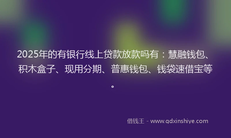 2025年的有银行线上贷款放款吗有：慧融钱包、积木盒子、现用分期、普惠钱包、钱袋速借宝等。