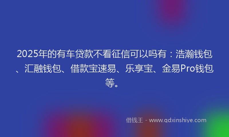 2025年的有车贷款不看征信可以吗有：浩瀚钱包、汇融钱包、借款宝速易、乐享宝、金易Pro钱包等。