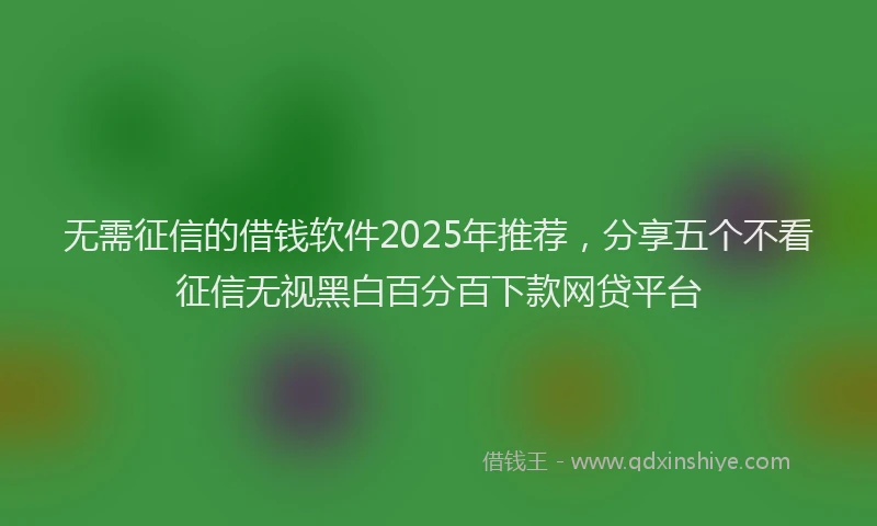 无需征信的借钱软件2025年推荐，分享五个不看征信无视黑白百分百下款网贷平台