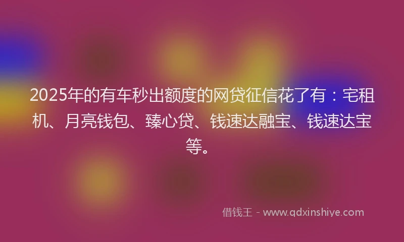 2025年的有车秒出额度的网贷征信花了有：宅租机、月亮钱包、臻心贷、钱速达融宝、钱速达宝等。