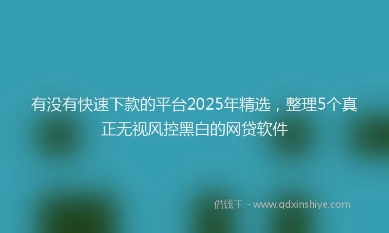 有没有快速下款的平台2025年精选，整理5个真正无视风控黑白的网贷软件