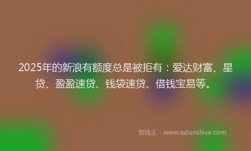 2025年的新浪有额度总是被拒有：爱达财富、星贷、盈盈速贷、钱袋速贷、借钱宝易等。
