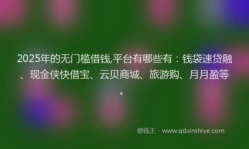 2025年的无门槛借钱,平台有哪些有：钱袋速贷融、现金侠快借宝、云贝商城、旅游购、月月盈等。