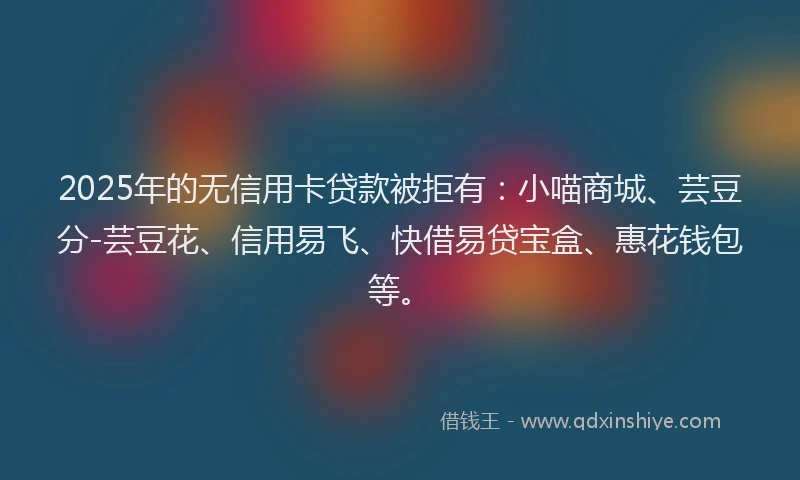 2025年的无信用卡贷款被拒有：小喵商城、芸豆分-芸豆花、信用易飞、快借易贷宝盒、惠花钱包等。