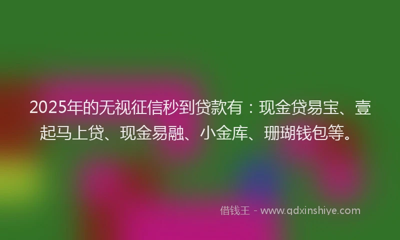 2025年的无视征信秒到贷款有：现金贷易宝、壹起马上贷、现金易融、小金库、珊瑚钱包等。