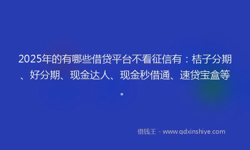 2025年的有哪些借贷平台不看征信有：桔子分期、好分期、现金达人、现金秒借通、速贷宝盒等。