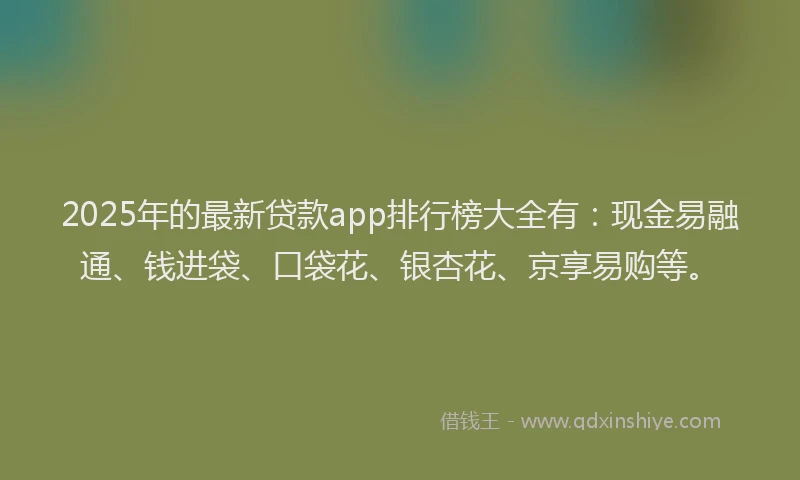 2025年的最新贷款app排行榜大全有：现金易融通、钱进袋、口袋花、银杏花、京享易购等。