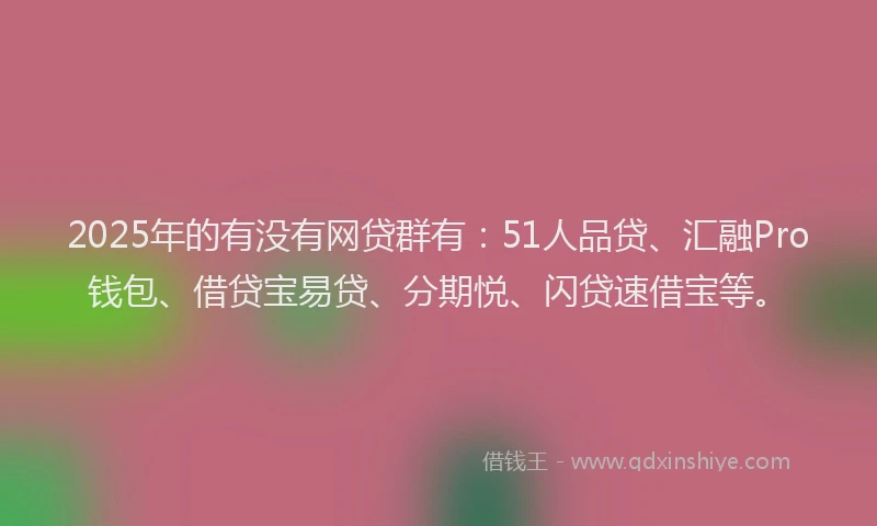 2025年的有没有网贷群有：51人品贷、汇融Pro钱包、借贷宝易贷、分期悦、闪贷速借宝等。