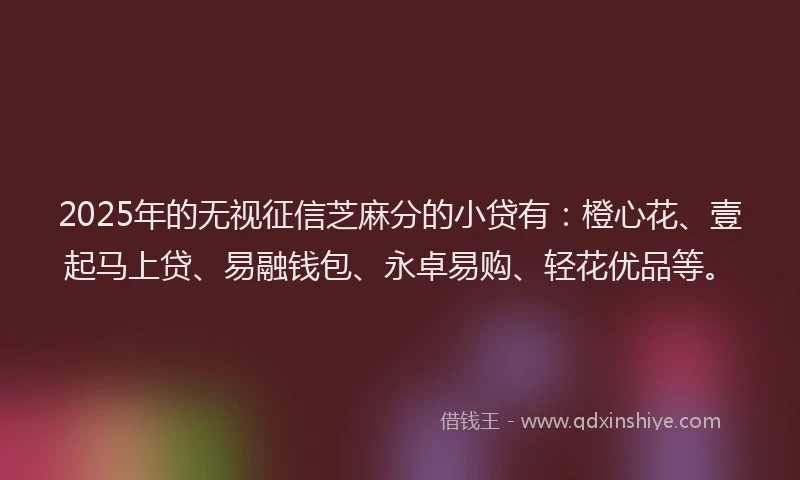 2025年的无视征信芝麻分的小贷有：橙心花、壹起马上贷、易融钱包、永卓易购、轻花优品等。