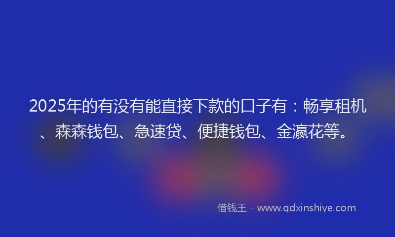 2025年的有没有能直接下款的口子有：畅享租机、森森钱包、急速贷、便捷钱包、金瀛花等。