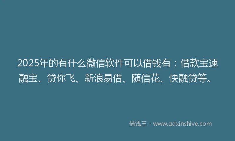 2025年的有什么微信软件可以借钱有：借款宝速融宝、贷你飞、新浪易借、随信花、快融贷等。