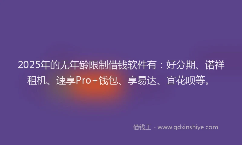 2025年的无年龄限制借钱软件有：好分期、诺祥租机、速享Pro+钱包、享易达、宜花呗等。