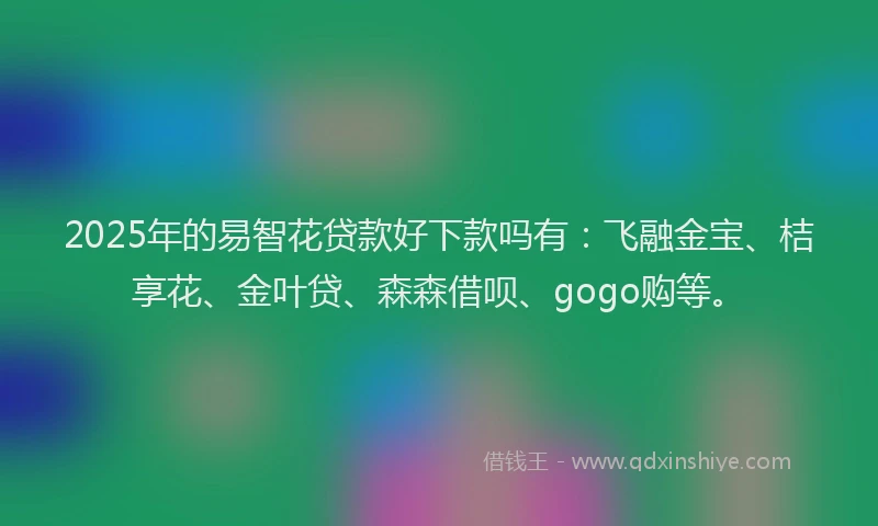 2025年的易智花贷款好下款吗有：飞融金宝、桔享花、金叶贷、森森借呗、gogo购等。