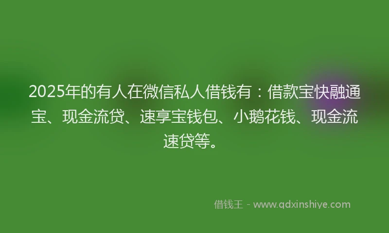 2025年的有人在微信私人借钱有：借款宝快融通宝、现金流贷、速享宝钱包、小鹅花钱、现金流速贷等。