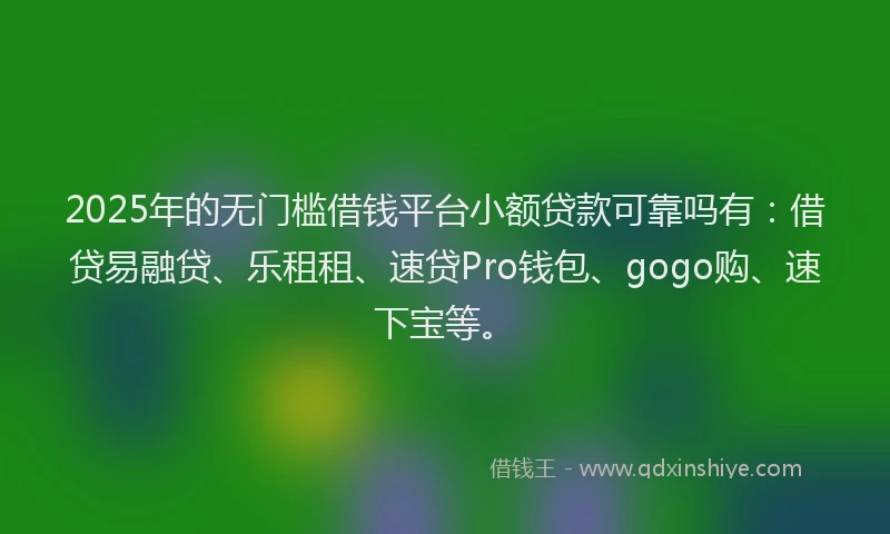 2025年的无门槛借钱平台小额贷款可靠吗有：借贷易融贷、乐租租、速贷Pro钱包、gogo购、速下宝等。