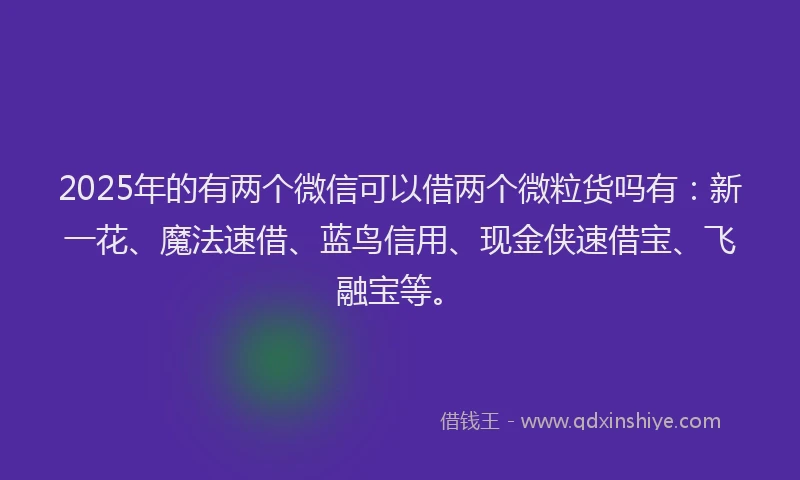 2025年的有两个微信可以借两个微粒货吗有：新一花、魔法速借、蓝鸟信用、现金侠速借宝、飞融宝等。