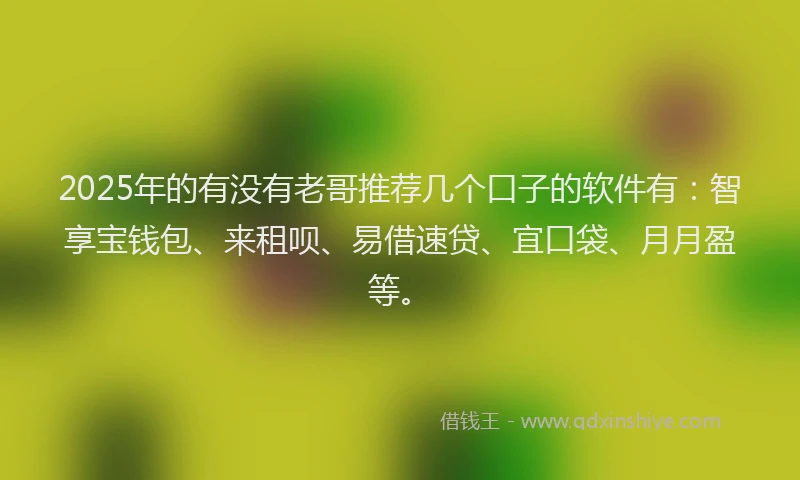 2025年的有没有老哥推荐几个口子的软件有：智享宝钱包、来租呗、易借速贷、宜口袋、月月盈等。