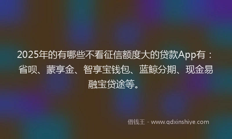 2025年的有哪些不看征信额度大的贷款App有：省呗、蒙享金、智享宝钱包、蓝鲸分期、现金易融宝贷途等。